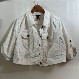 Women's White elbow sleeve Denim Jacket Lane Bryant 14/16